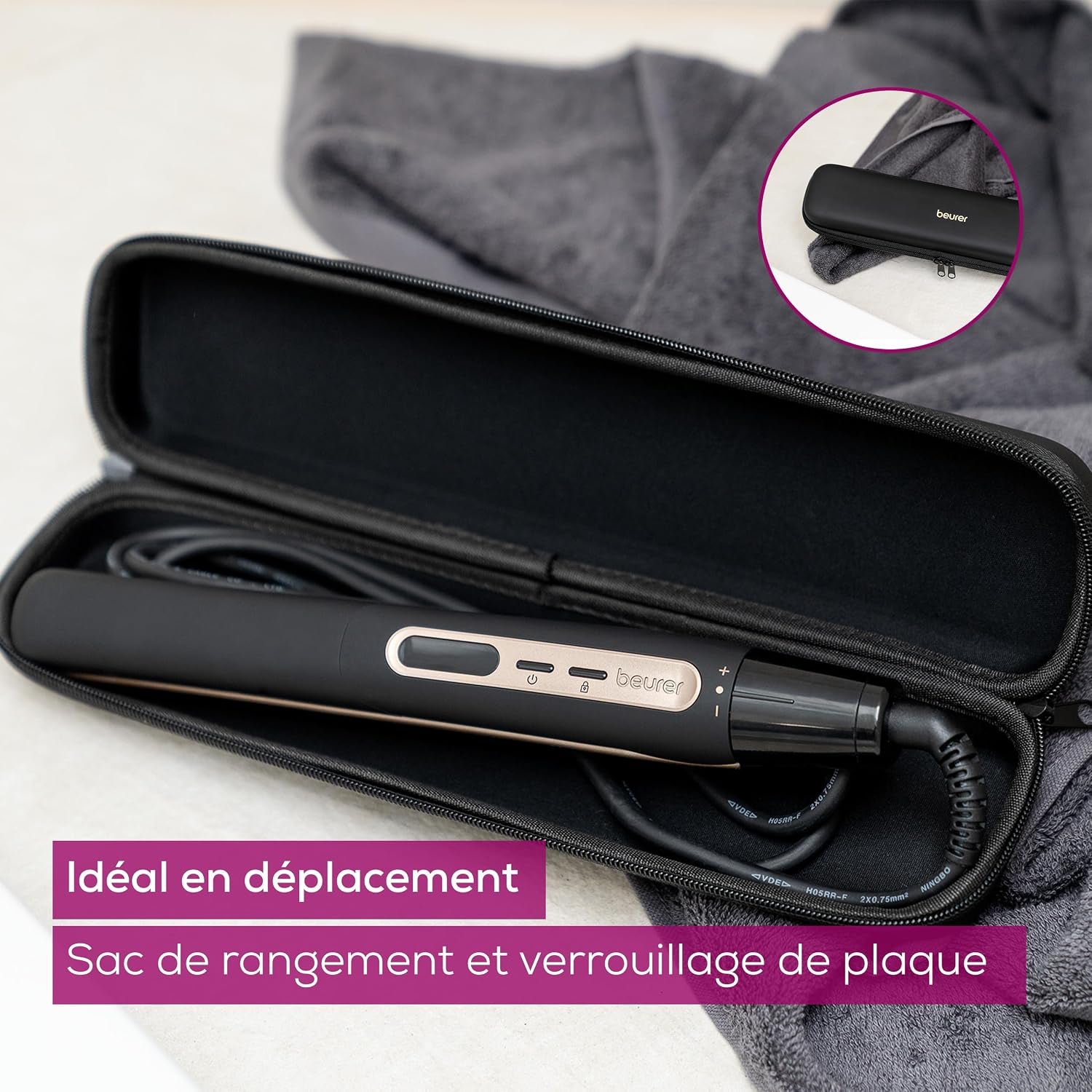 HS 100 Lisseur Avec Chauffage Rapide En 12 Secondes, Fer À Lisser Avec Revêtement Céramique, Fonction Ionique Pour Des Cheveux Brillants, Bords Arrondis Pour Les Styles De Boucles