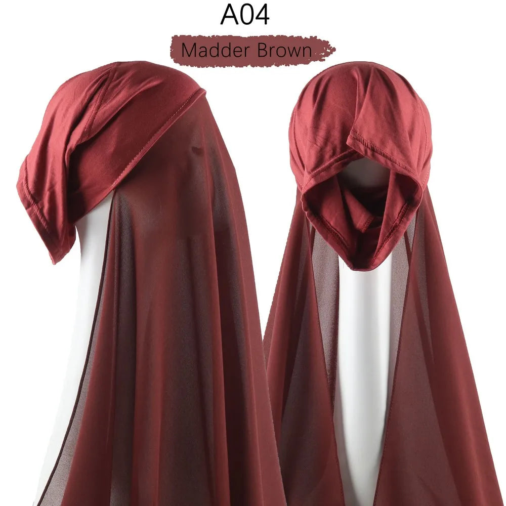 Instant Hijab with Cap Heavy Chiffon Jersey Hijab for Women Veil Muslim Fashion Islam Hijab Cap Scarf for Muslim Women Headscarf