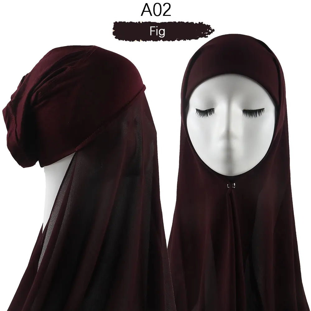 Instant Hijab with Cap Heavy Chiffon Jersey Hijab for Women Veil Muslim Fashion Islam Hijab Cap Scarf for Muslim Women Headscarf