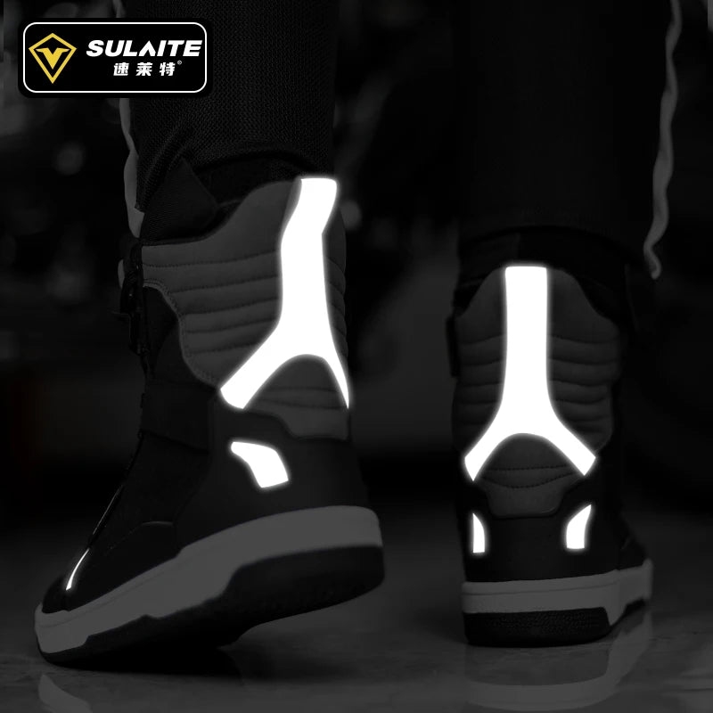 Men Motorcycle Boots Breathable Anti-Fall Rider Road Racing Casual Shoes Boots Gear Shift Rubber Sole Reflective Motorbike Shoes