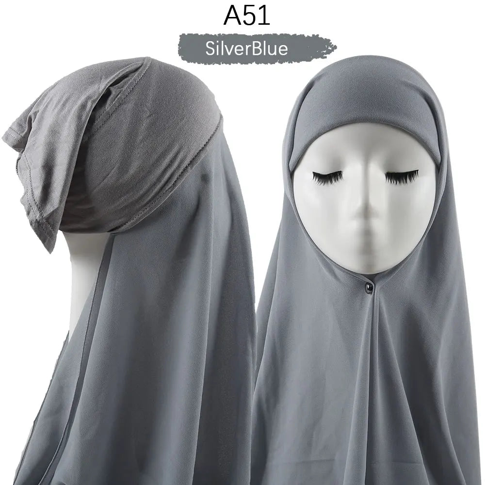 Instant Hijab with Cap Heavy Chiffon Jersey Hijab for Women Veil Muslim Fashion Islam Hijab Cap Scarf for Muslim Women Headscarf