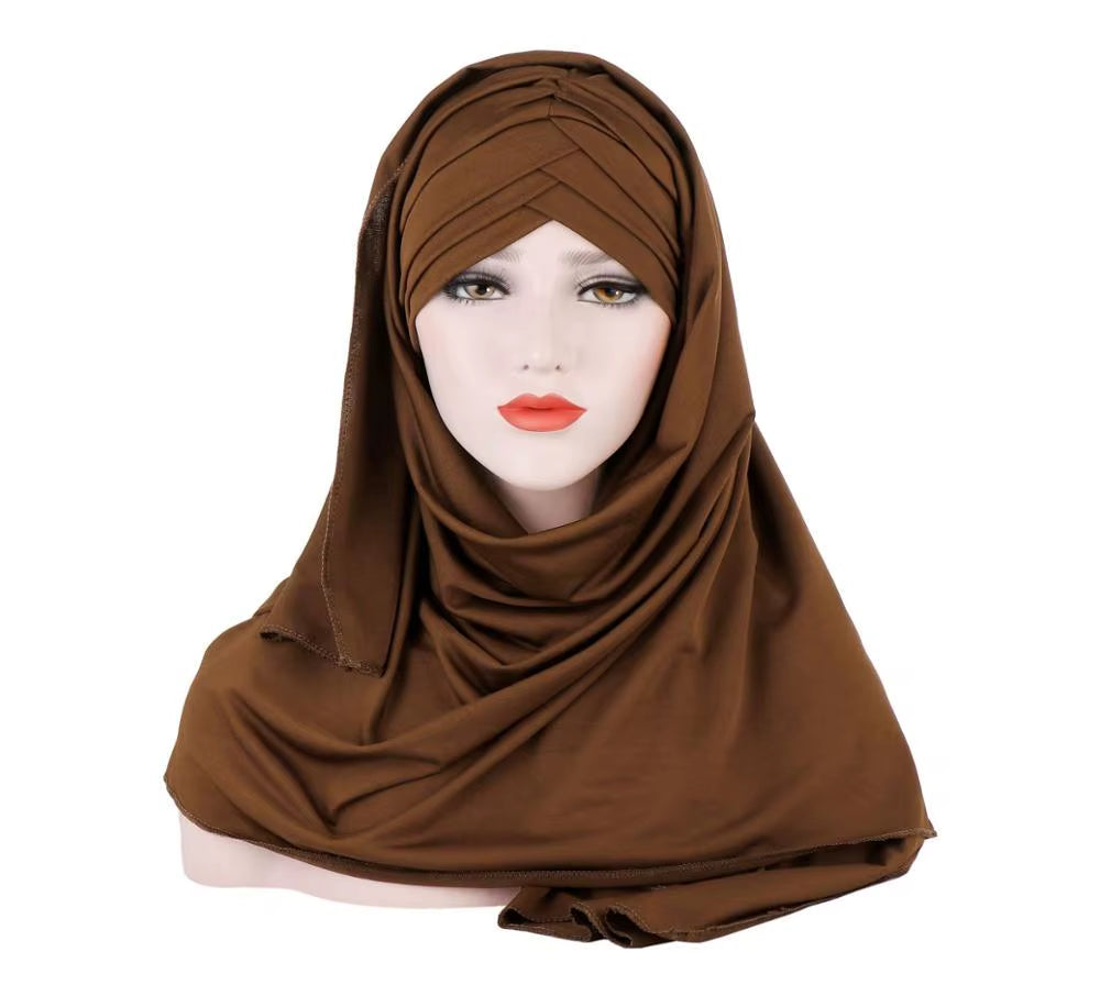 2023 New Women Jersey Scarf Soft Plain Cotton Instant Hijab Shawls and Wraps Foulard Femme Muslim Hijabs Ready to Wear Headscarf