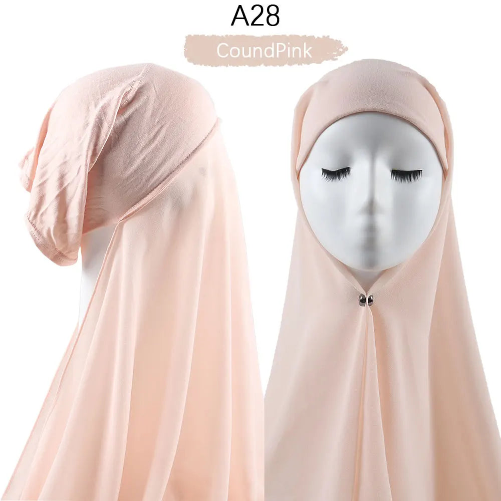Instant Hijab with Cap Heavy Chiffon Jersey Hijab for Women Veil Muslim Fashion Islam Hijab Cap Scarf for Muslim Women Headscarf