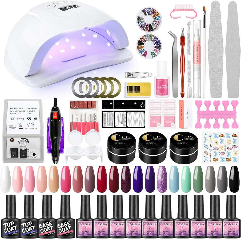 20Pcs Kit Uv Ongle Complet Kit Vernis Gel Semi Permanent 80W UV/LED Lampe Poly Extension Gel 12W Ponceuse À Ongle Ponçage Accessoires Remover Pad Nail Art Débutants Kit Manucure