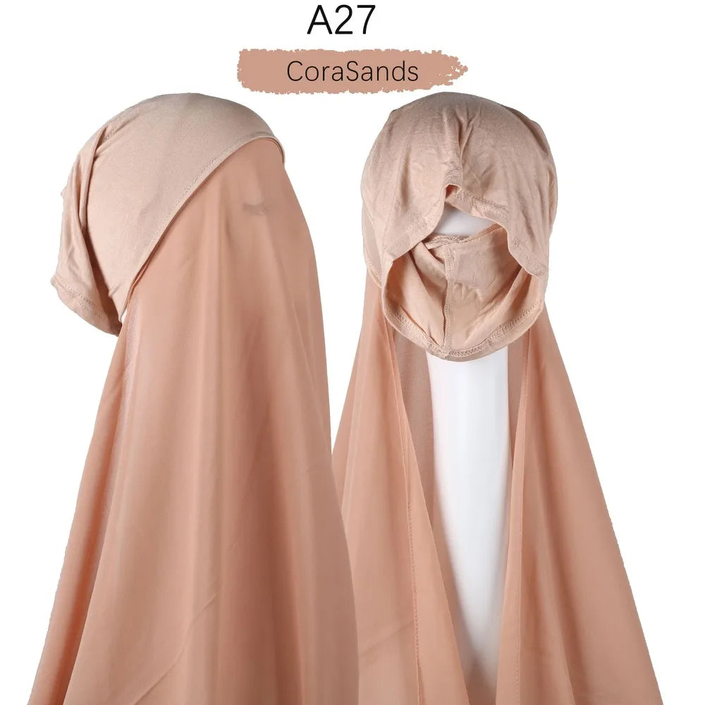 Instant Hijab with Cap Heavy Chiffon Jersey Hijab for Women Veil Muslim Fashion Islam Hijab Cap Scarf for Muslim Women Headscarf