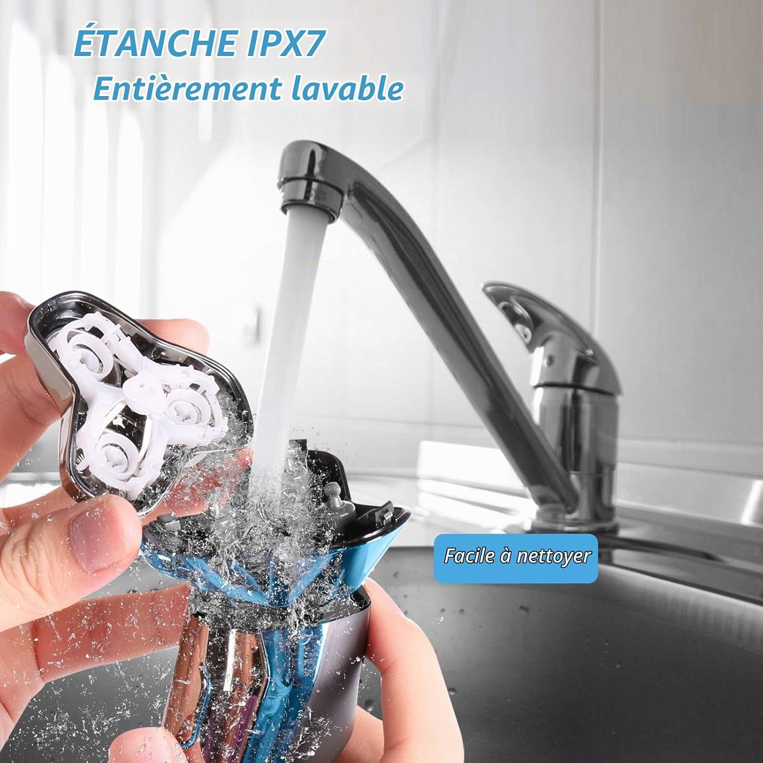 Rasoir Electrique Homme Rechargeable Etanche Wet&Dry Rasoir Electrique 3D Têtes Rotatives Tondeuse Barbe Avec Indicateur De Batterie, Serrure De Voyage