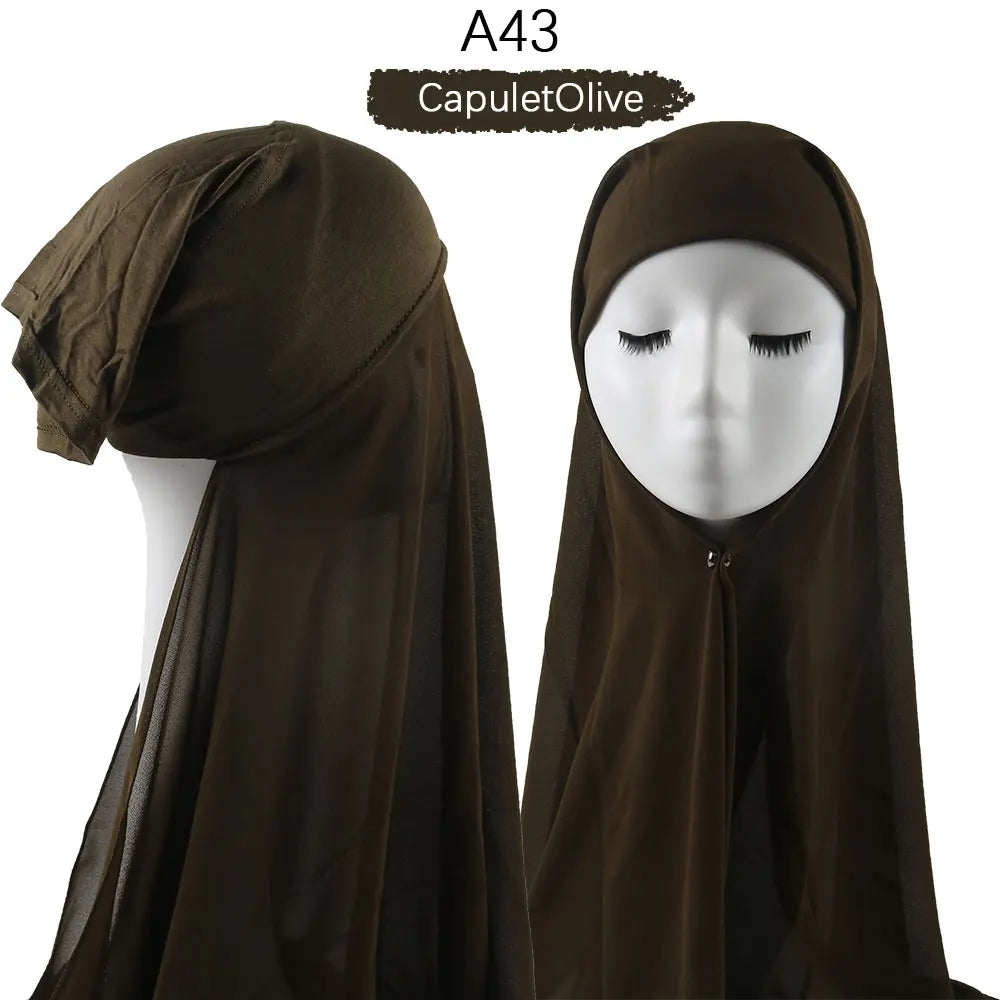 Instant Hijab with Cap Heavy Chiffon Jersey Hijab for Women Veil Muslim Fashion Islam Hijab Cap Scarf for Muslim Women Headscarf
