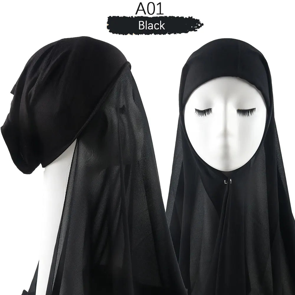 Instant Hijab with Cap Heavy Chiffon Jersey Hijab for Women Veil Muslim Fashion Islam Hijab Cap Scarf for Muslim Women Headscarf