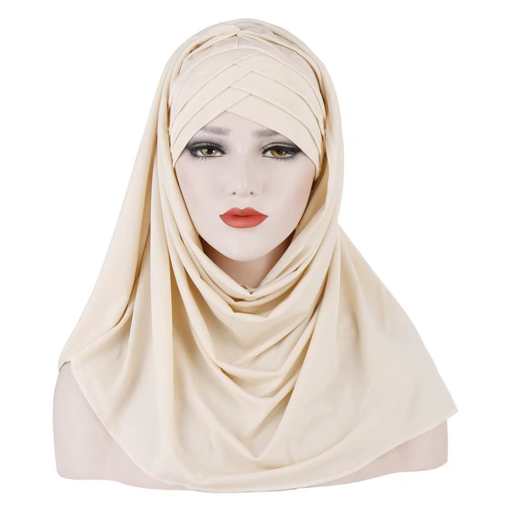 2023 New Women Jersey Scarf Soft Plain Cotton Instant Hijab Shawls and Wraps Foulard Femme Muslim Hijabs Ready to Wear Headscarf