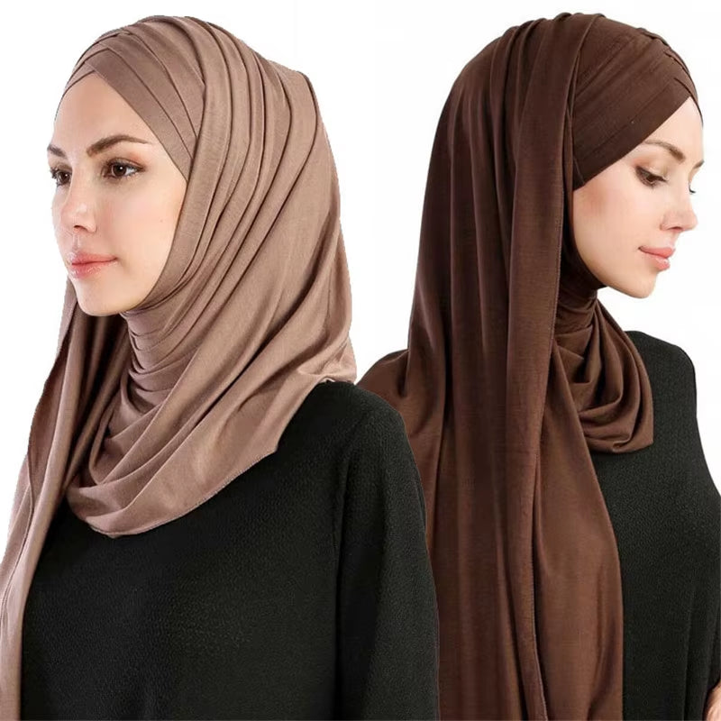 2023 New Women Jersey Scarf Soft Plain Cotton Instant Hijab Shawls and Wraps Foulard Femme Muslim Hijabs Ready to Wear Headscarf