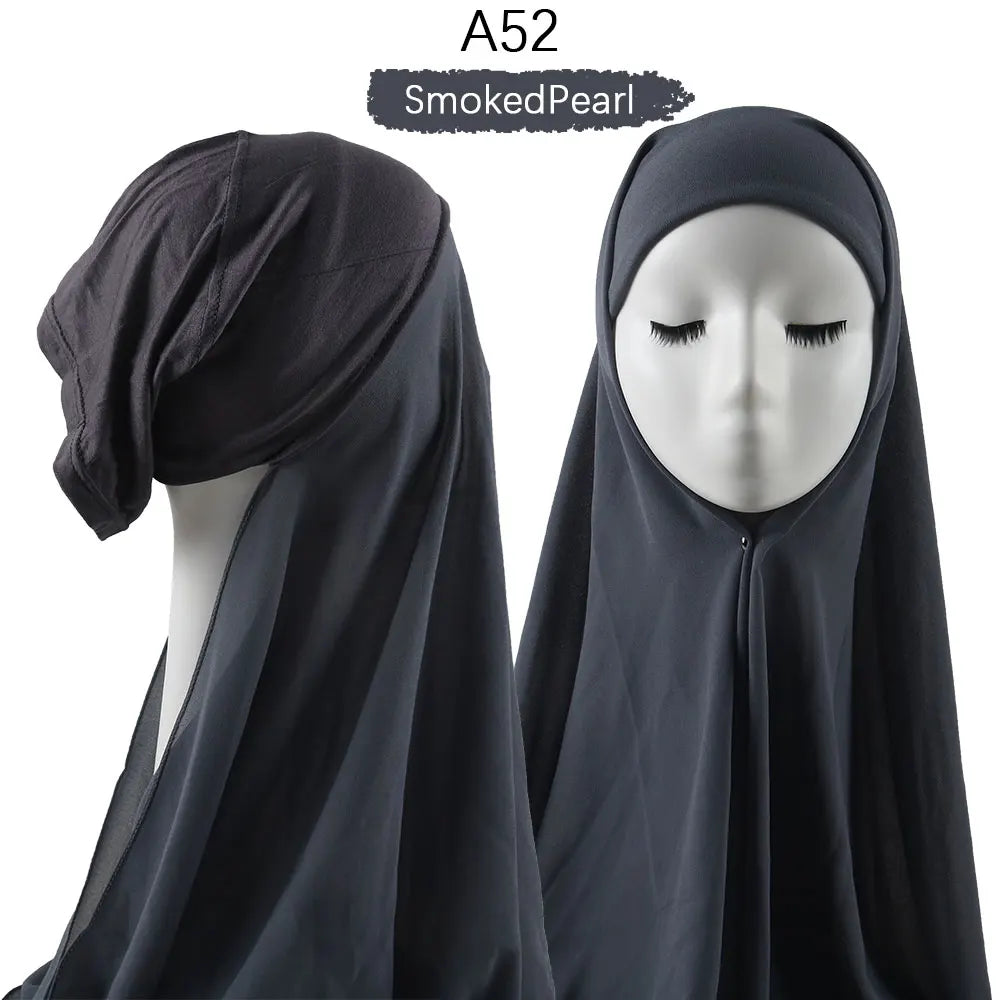 Instant Hijab with Cap Heavy Chiffon Jersey Hijab for Women Veil Muslim Fashion Islam Hijab Cap Scarf for Muslim Women Headscarf