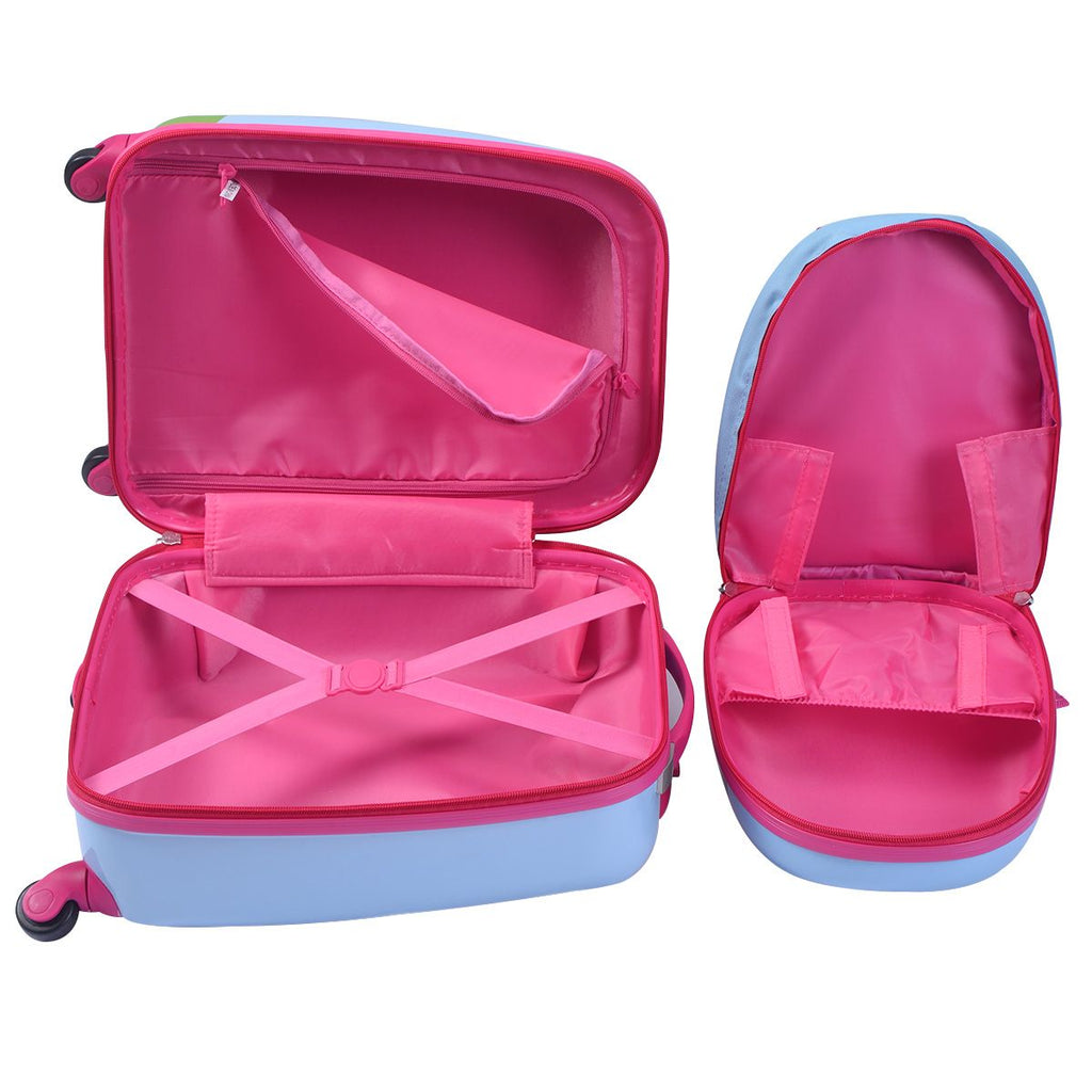 Valise Enfant+ Sac À Dos Bagage Trolley À Roulettes Pour Enfant Couleur Bleu Et Rose