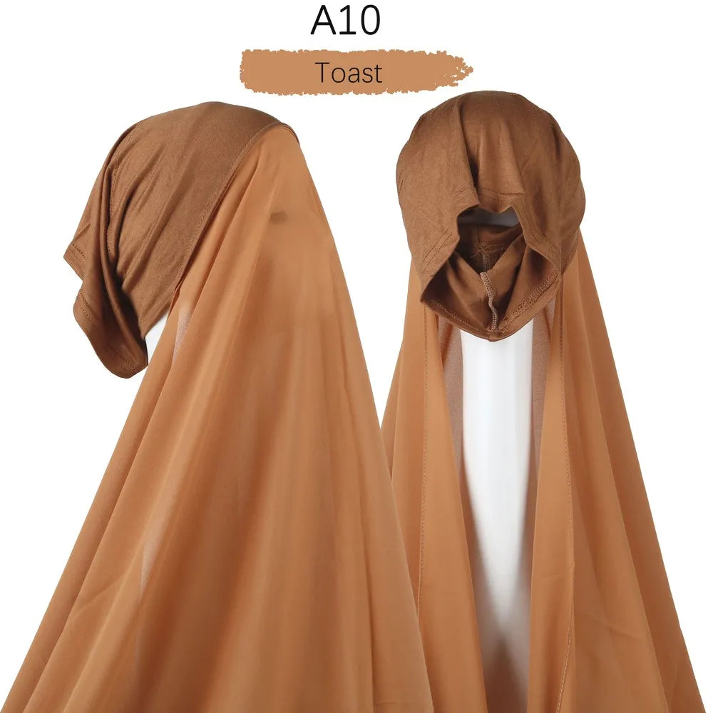 Instant Hijab with Cap Heavy Chiffon Jersey Hijab for Women Veil Muslim Fashion Islam Hijab Cap Scarf for Muslim Women Headscarf