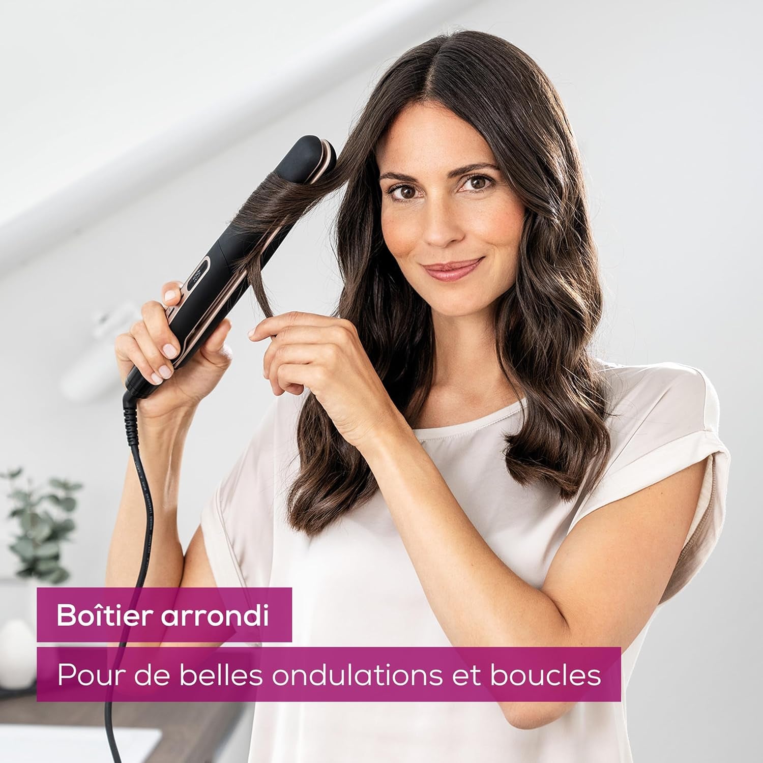 HS 100 Lisseur Avec Chauffage Rapide En 12 Secondes, Fer À Lisser Avec Revêtement Céramique, Fonction Ionique Pour Des Cheveux Brillants, Bords Arrondis Pour Les Styles De Boucles