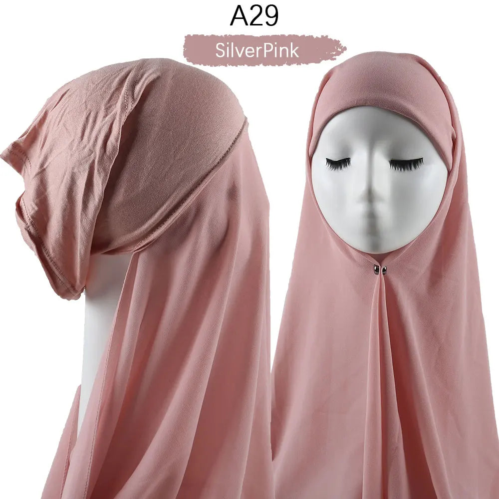 Instant Hijab with Cap Heavy Chiffon Jersey Hijab for Women Veil Muslim Fashion Islam Hijab Cap Scarf for Muslim Women Headscarf