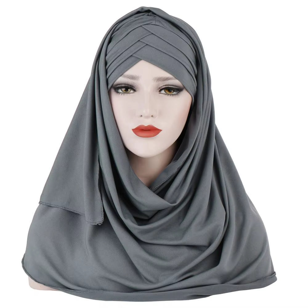2023 New Women Jersey Scarf Soft Plain Cotton Instant Hijab Shawls and Wraps Foulard Femme Muslim Hijabs Ready to Wear Headscarf