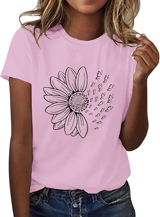 T-Shirt Femme Imprimé Tournesol — Col Rond Manches Courtes Été | ZENYL M