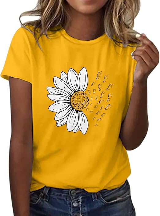 T-Shirt Femme Imprimé Tournesol — Col Rond Manches Courtes Été | ZENYL M