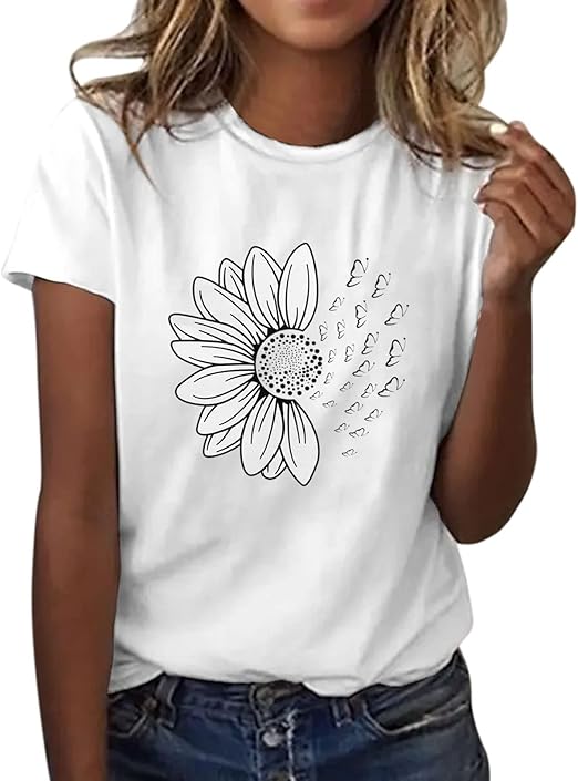 T-Shirt Femme Imprimé Tournesol — Col Rond Manches Courtes Été | ZENYL M