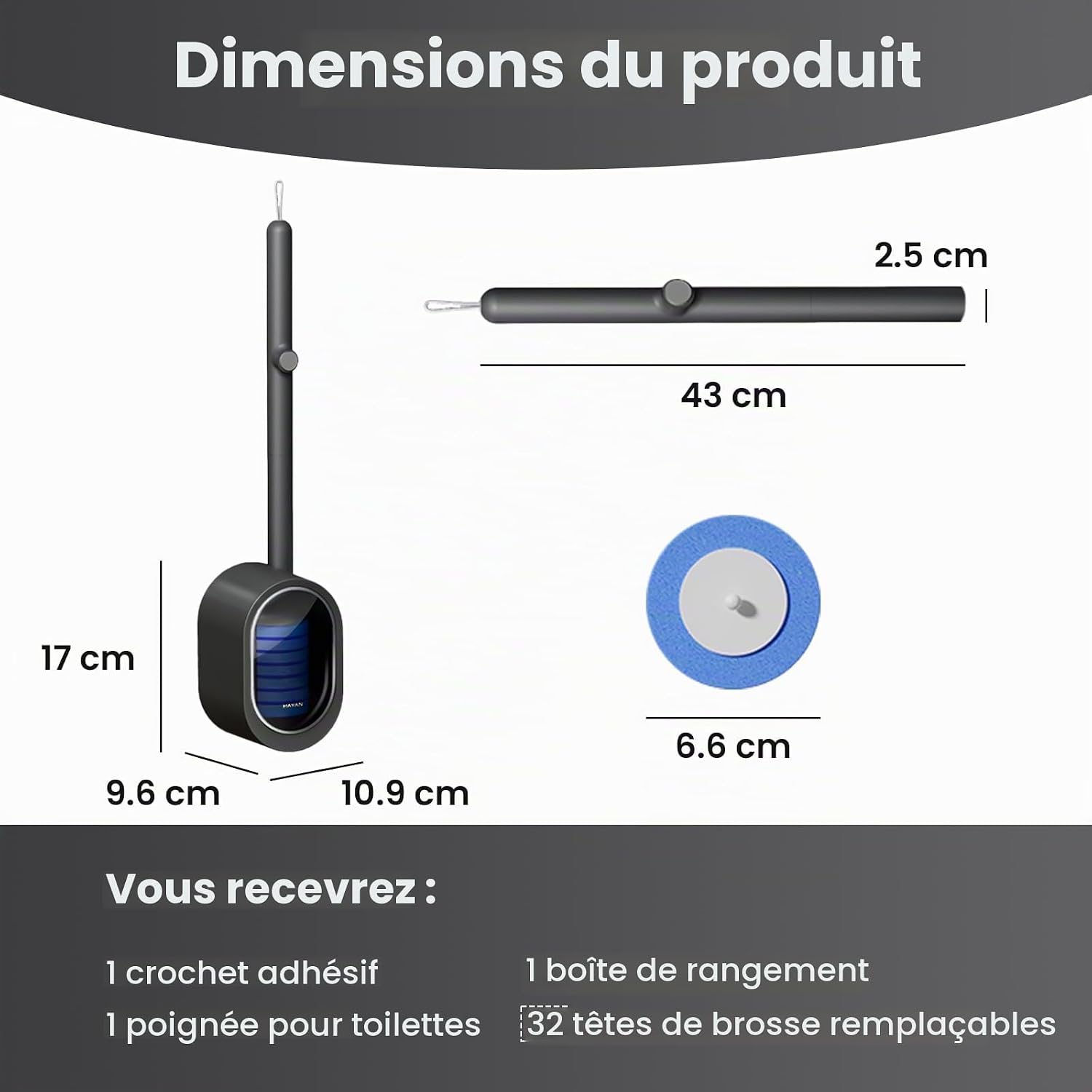 Brosse WC Jetable — 32 Têtes de Rechange + Support Mural | ZENYL M