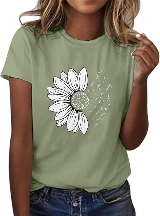 T-Shirt Femme Imprimé Tournesol — Col Rond Manches Courtes Été | ZENYL M