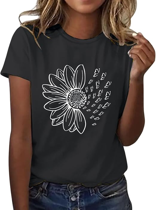 T-Shirt Femme Imprimé Tournesol — Col Rond Manches Courtes Été | ZENYL M