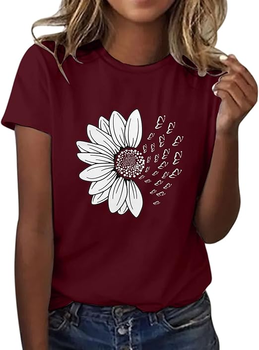 T-Shirt Femme Imprimé Tournesol — Col Rond Manches Courtes Été | ZENYL M