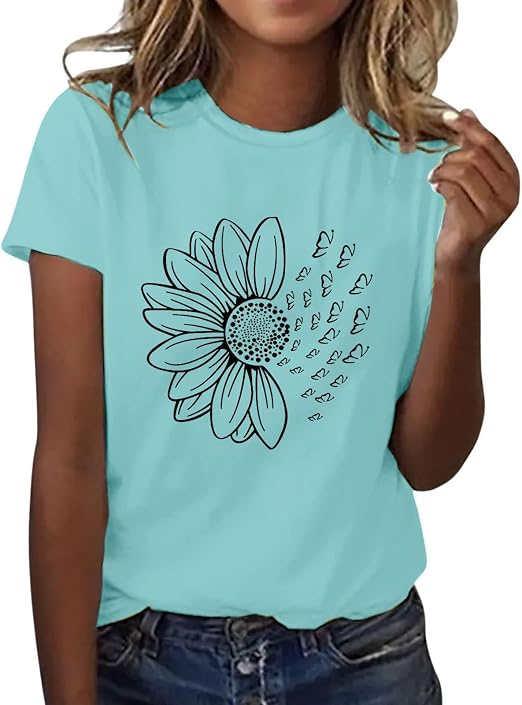 T-Shirt Femme Imprimé Tournesol — Col Rond Manches Courtes Été | ZENYL M