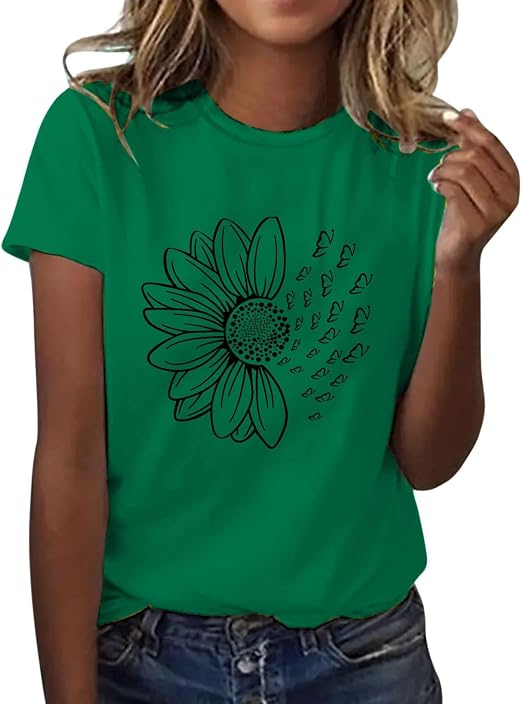 T-Shirt Femme Imprimé Tournesol — Col Rond Manches Courtes Été | ZENYL M