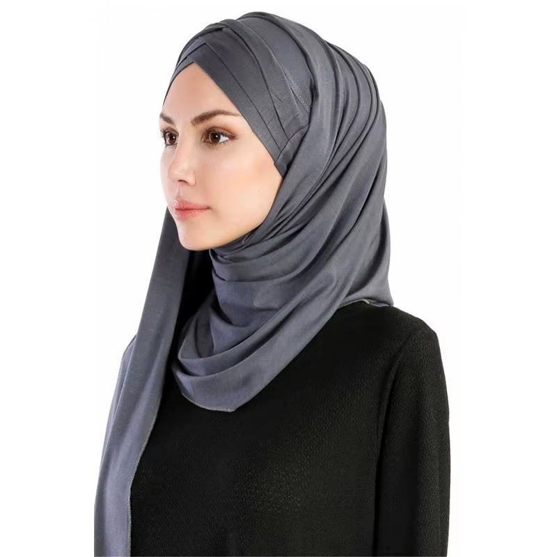 2023 New Women Jersey Scarf Soft Plain Cotton Instant Hijab Shawls and Wraps Foulard Femme Muslim Hijabs Ready to Wear Headscarf