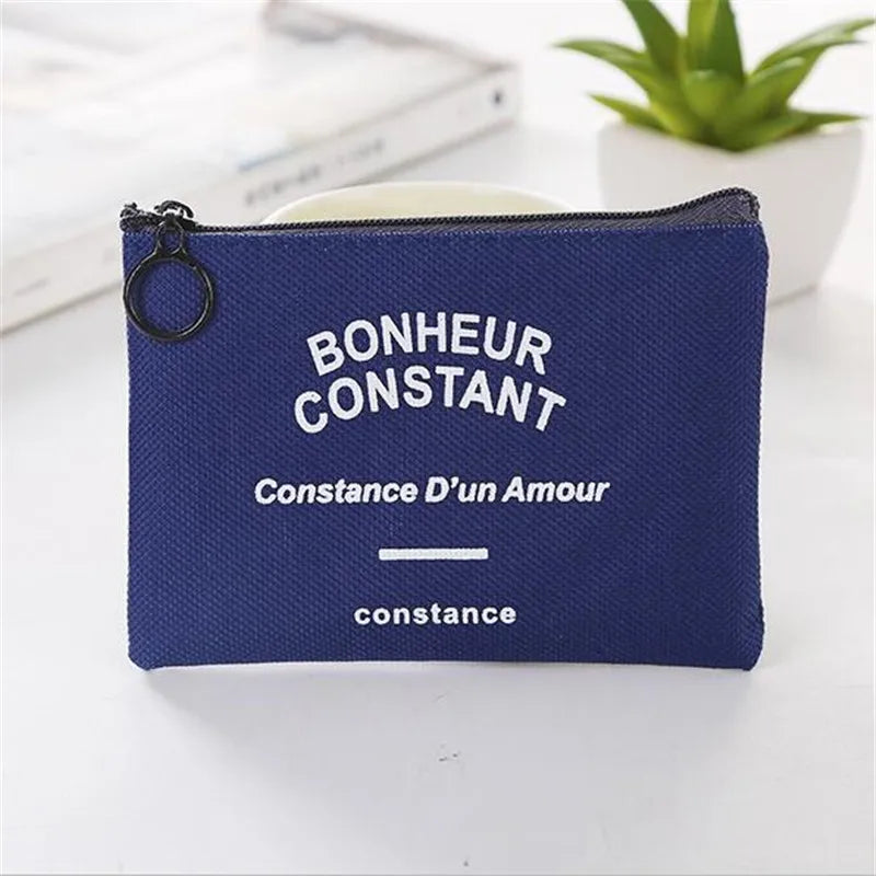 Unisex Canvas Coin Bag Purse Women Stripe Coin Money Card Holder Wallet Case Zipper Key Storage Pouch for Kid Girl Gift