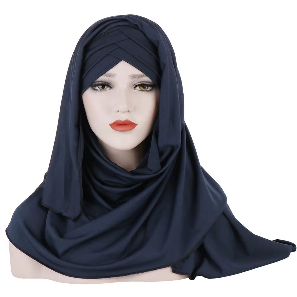 2023 New Women Jersey Scarf Soft Plain Cotton Instant Hijab Shawls and Wraps Foulard Femme Muslim Hijabs Ready to Wear Headscarf