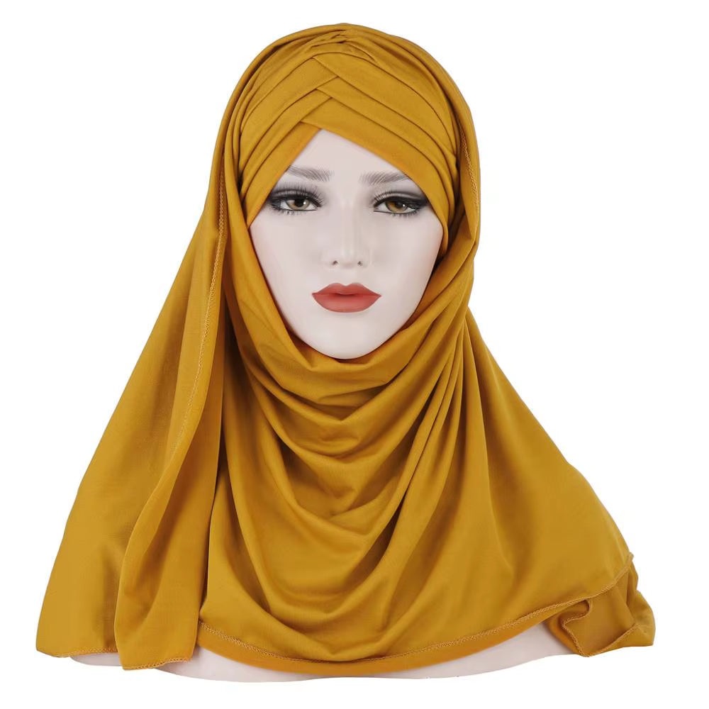 2023 New Women Jersey Scarf Soft Plain Cotton Instant Hijab Shawls and Wraps Foulard Femme Muslim Hijabs Ready to Wear Headscarf