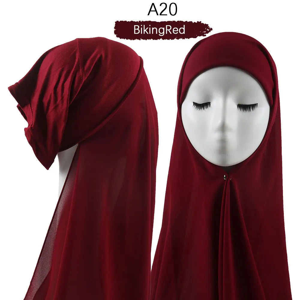 Instant Hijab with Cap Heavy Chiffon Jersey Hijab for Women Veil Muslim Fashion Islam Hijab Cap Scarf for Muslim Women Headscarf