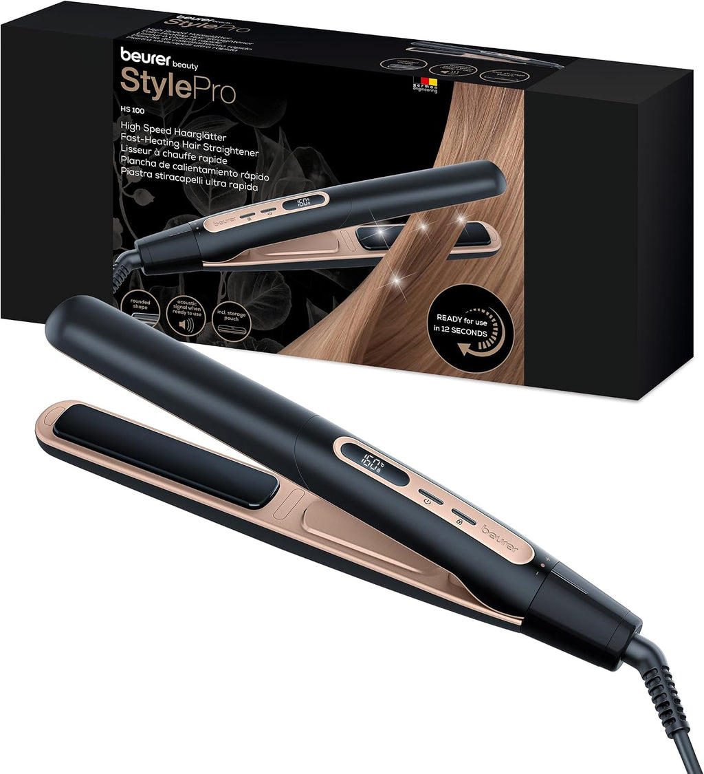 HS 100 Lisseur Avec Chauffage Rapide En 12 Secondes, Fer À Lisser Avec Revêtement Céramique, Fonction Ionique Pour Des Cheveux Brillants, Bords Arrondis Pour Les Styles De Boucles