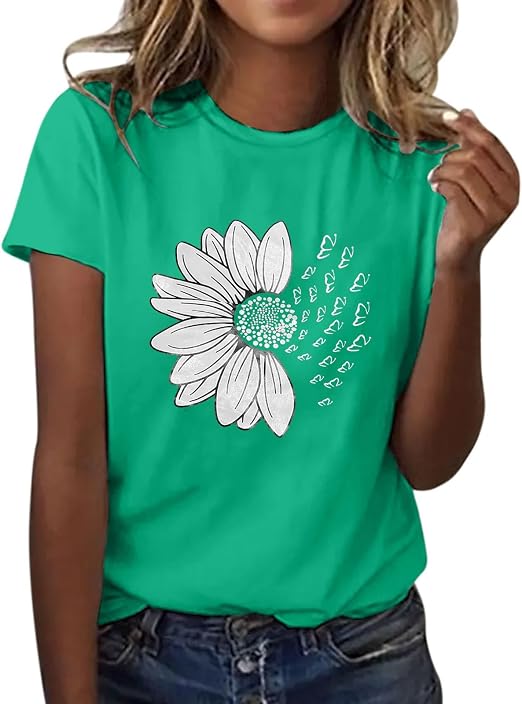 T-Shirt Femme Imprimé Tournesol — Col Rond Manches Courtes Été | ZENYL M
