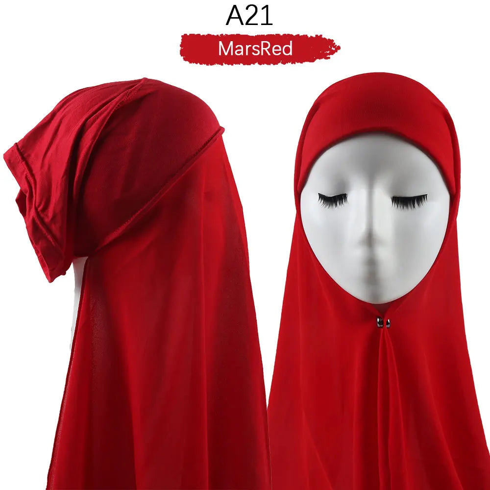 Instant Hijab with Cap Heavy Chiffon Jersey Hijab for Women Veil Muslim Fashion Islam Hijab Cap Scarf for Muslim Women Headscarf