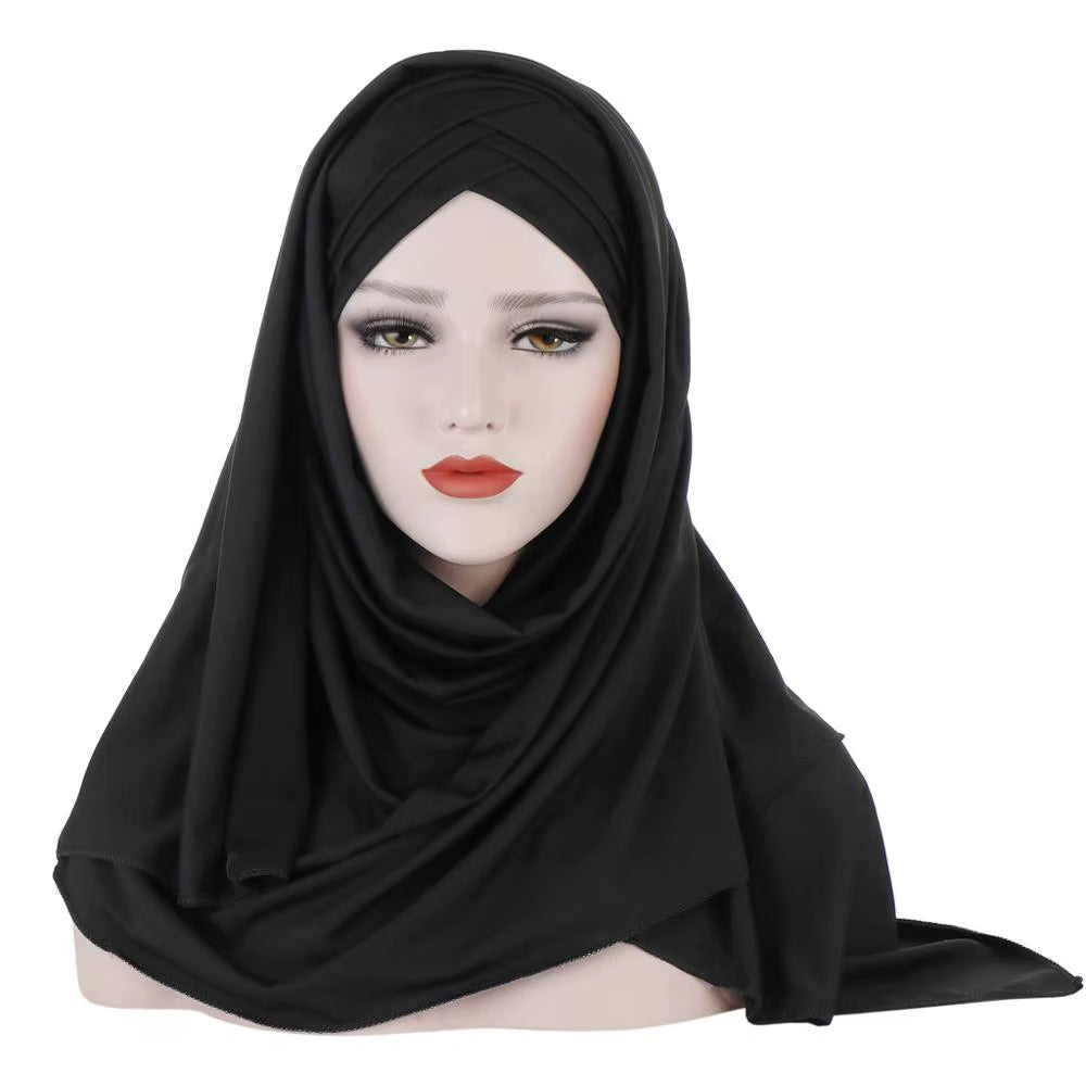 2023 New Women Jersey Scarf Soft Plain Cotton Instant Hijab Shawls and Wraps Foulard Femme Muslim Hijabs Ready to Wear Headscarf