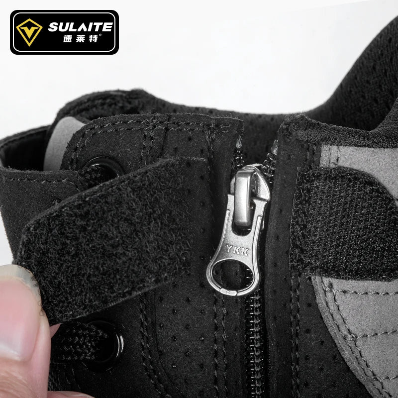 Men Motorcycle Boots Breathable Anti-Fall Rider Road Racing Casual Shoes Boots Gear Shift Rubber Sole Reflective Motorbike Shoes