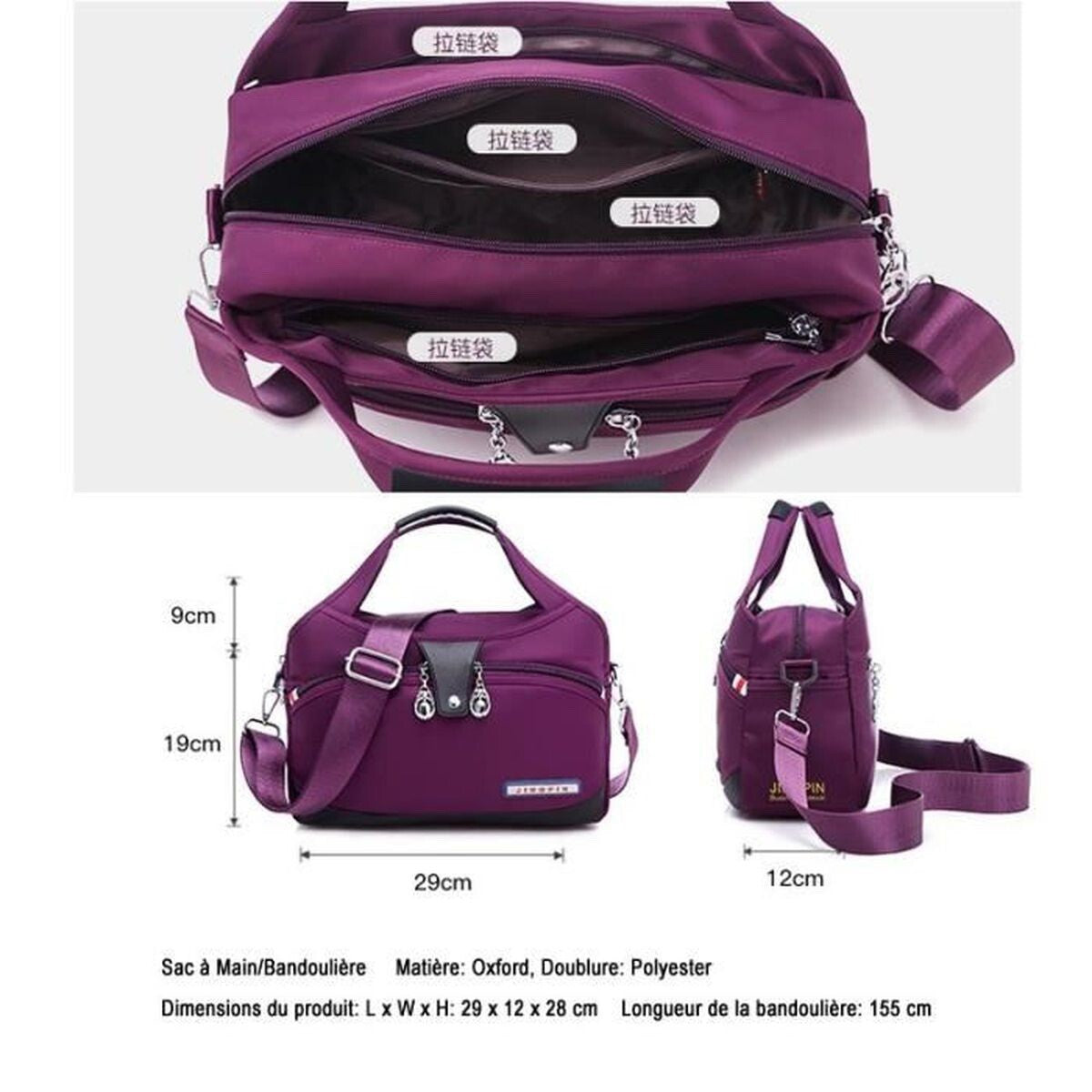 Sac À Main Femme Bandoulière Oxford Imperméable Sacoche Multifonction Rouge