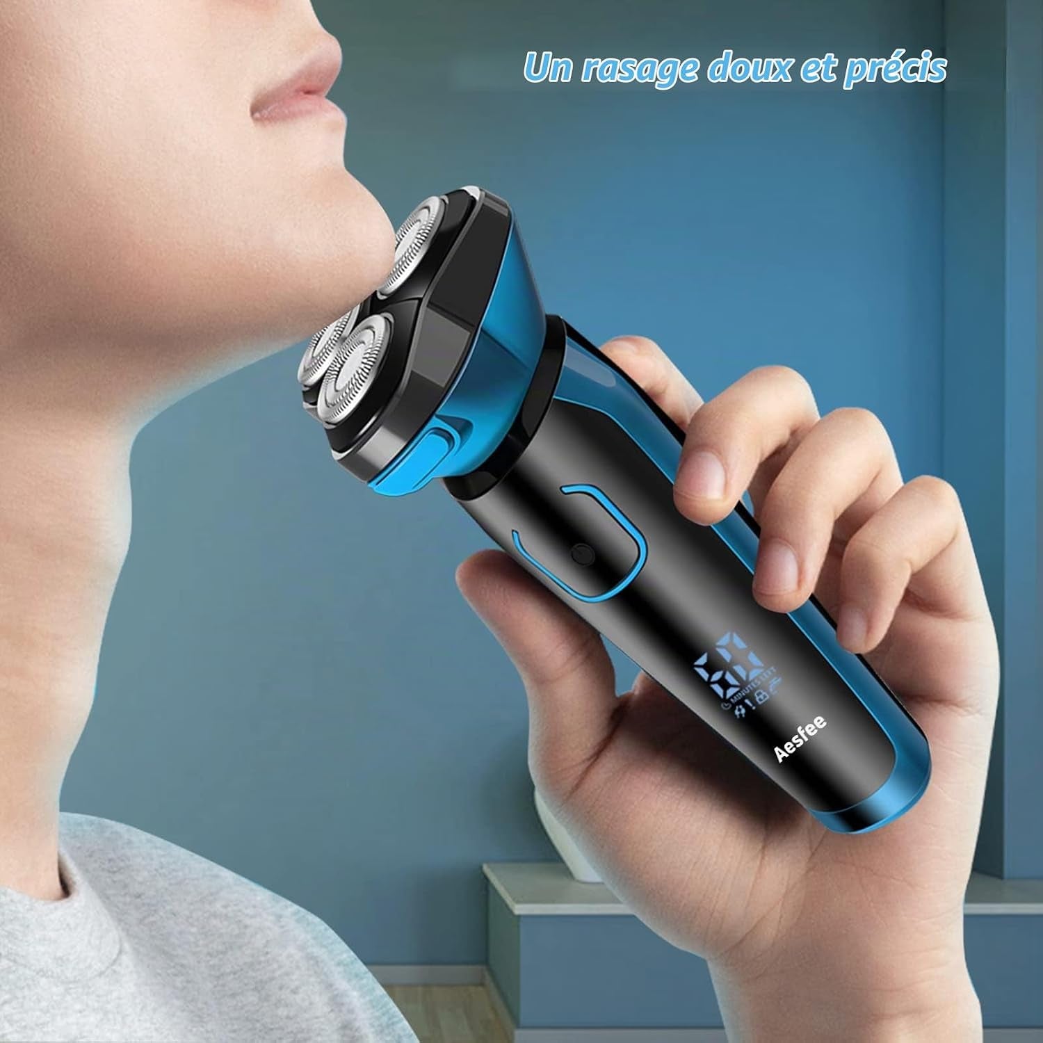 Rasoir Electrique Homme Rechargeable Etanche Wet&Dry Rasoir Electrique 3D Têtes Rotatives Tondeuse Barbe Avec Indicateur De Batterie, Serrure De Voyage