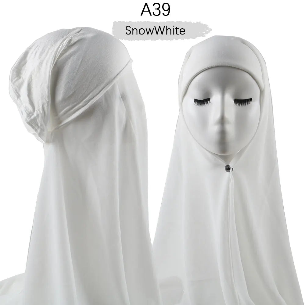 Instant Hijab with Cap Heavy Chiffon Jersey Hijab for Women Veil Muslim Fashion Islam Hijab Cap Scarf for Muslim Women Headscarf