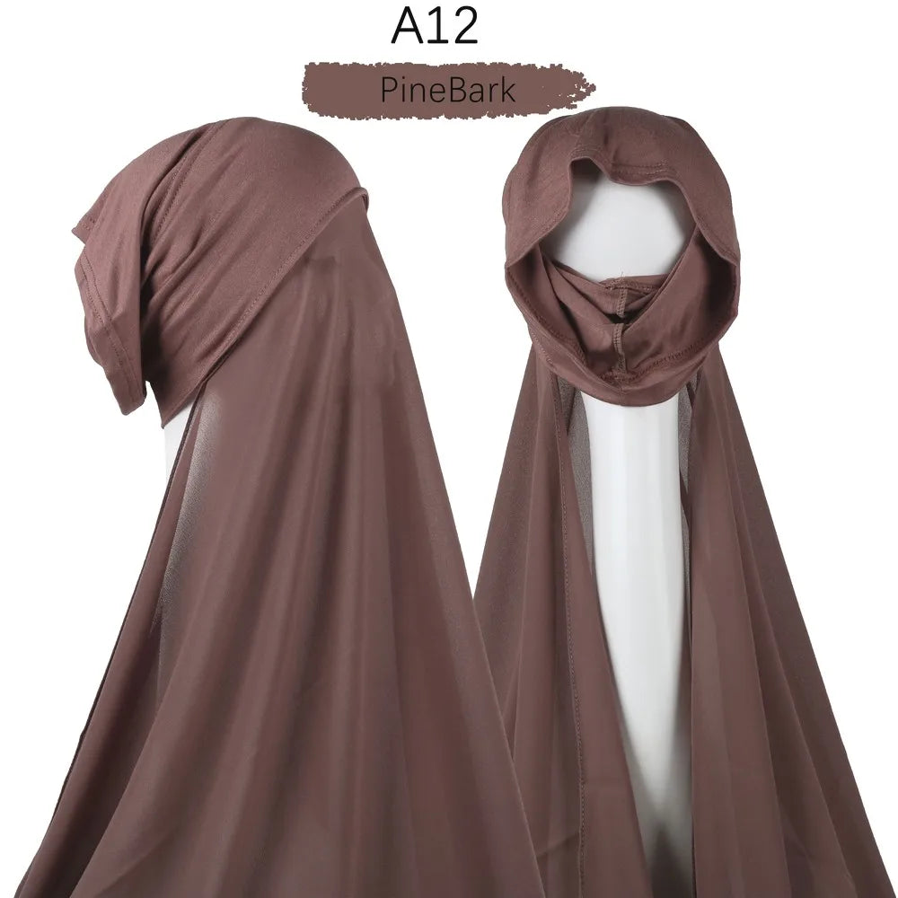 Instant Hijab with Cap Heavy Chiffon Jersey Hijab for Women Veil Muslim Fashion Islam Hijab Cap Scarf for Muslim Women Headscarf