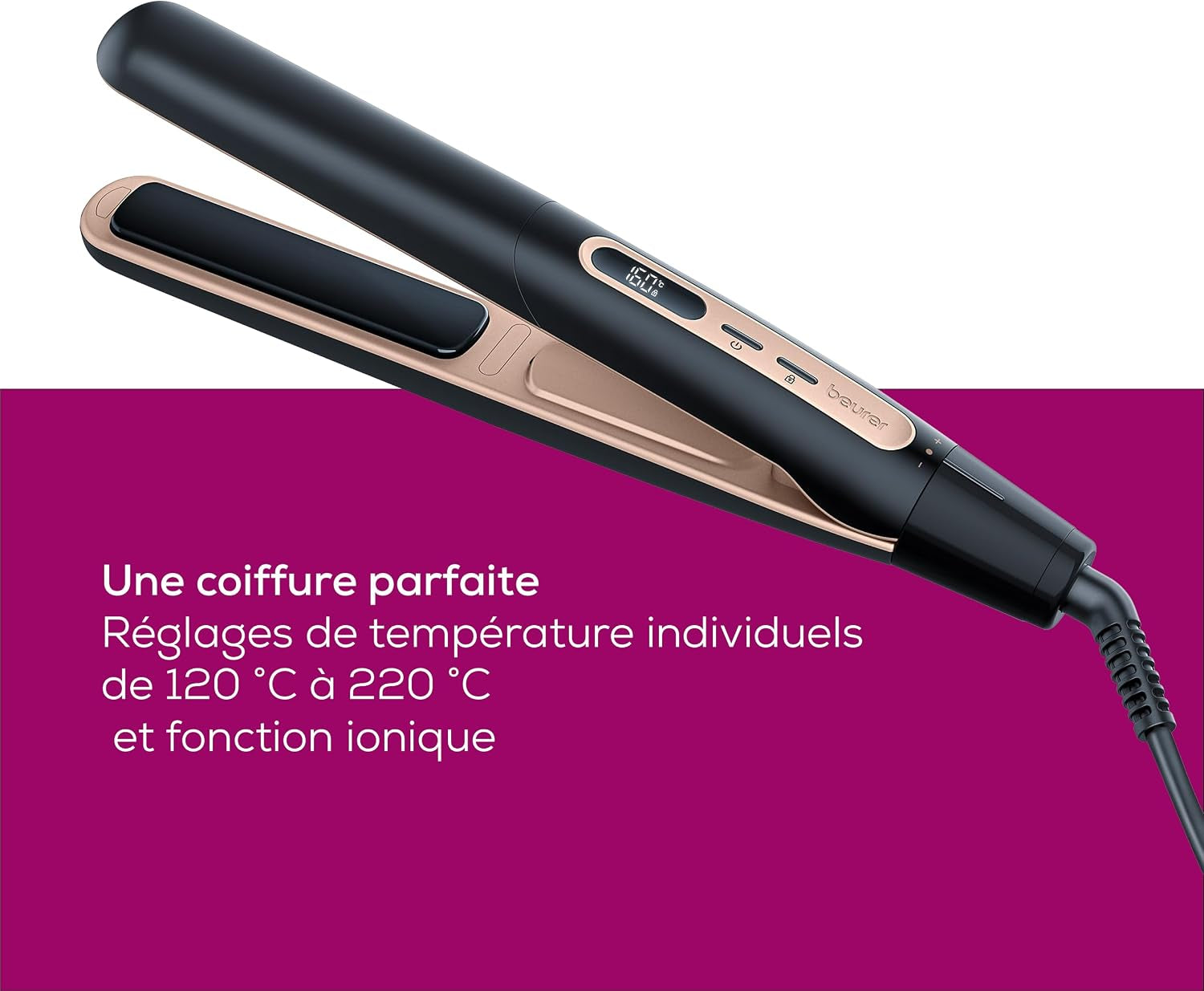 HS 100 Lisseur Avec Chauffage Rapide En 12 Secondes, Fer À Lisser Avec Revêtement Céramique, Fonction Ionique Pour Des Cheveux Brillants, Bords Arrondis Pour Les Styles De Boucles