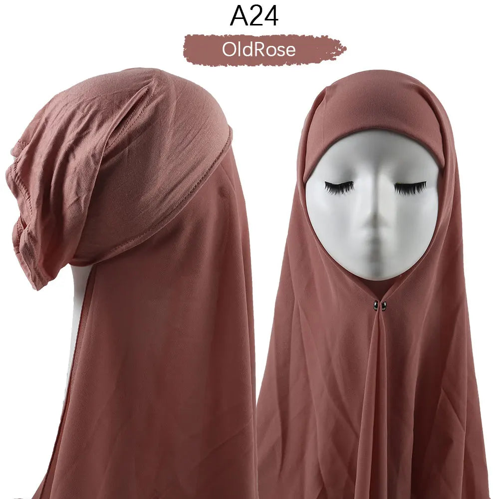 Instant Hijab with Cap Heavy Chiffon Jersey Hijab for Women Veil Muslim Fashion Islam Hijab Cap Scarf for Muslim Women Headscarf