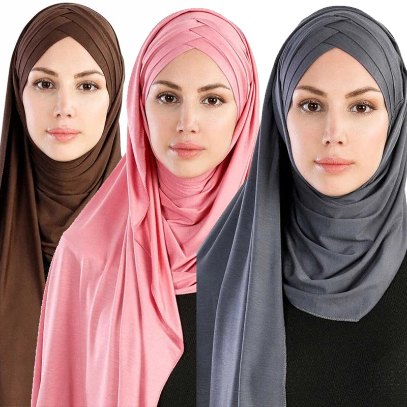 2023 New Women Jersey Scarf Soft Plain Cotton Instant Hijab Shawls and Wraps Foulard Femme Muslim Hijabs Ready to Wear Headscarf