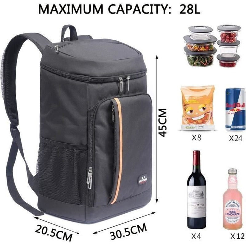 Sac À Dos Isotherme À Glacière 22L Noir Camping Pique-Nique Travail Ecole