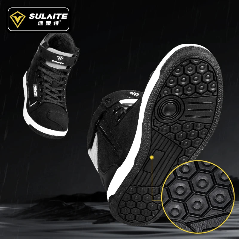 Men Motorcycle Boots Breathable Anti-Fall Rider Road Racing Casual Shoes Boots Gear Shift Rubber Sole Reflective Motorbike Shoes