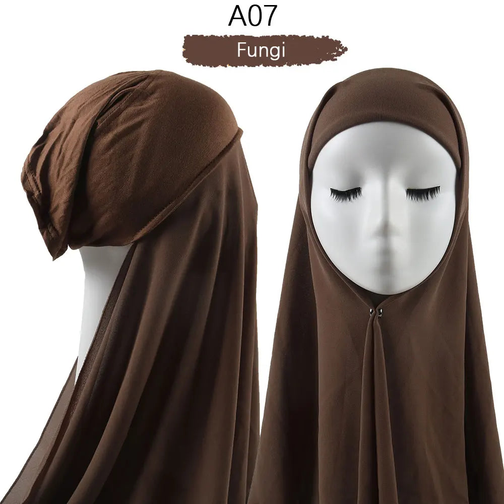 Instant Hijab with Cap Heavy Chiffon Jersey Hijab for Women Veil Muslim Fashion Islam Hijab Cap Scarf for Muslim Women Headscarf