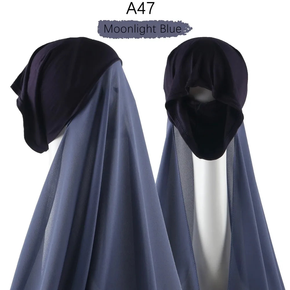 Instant Hijab with Cap Heavy Chiffon Jersey Hijab for Women Veil Muslim Fashion Islam Hijab Cap Scarf for Muslim Women Headscarf